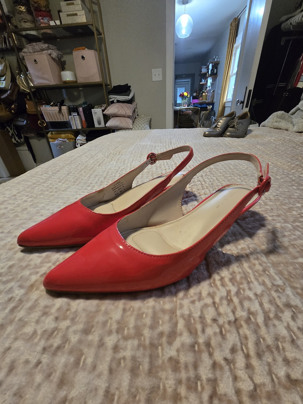 Kelly & Katie Red Patent Pointed-Toe Slingback Heels